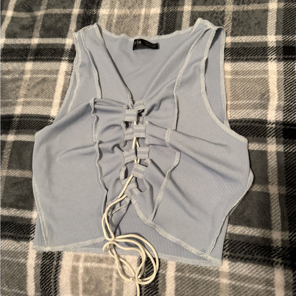 SHEIN Light Blue Lace-Up Tank Top